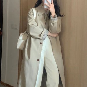 [ONNIT] 여성 클래식 체크 소매 트렌치 코트