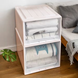 1+1 옷장 투명 서랍형 슬라이딩 리빙박스 펜트리 옷 수납 정리함 수납함 플라스틱 412