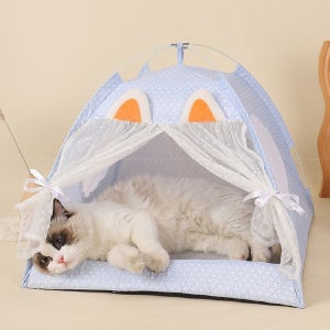 고양이 숨숨집 텐트형 애견하우스 쿠션포함 사계절 반려동물 보온 휴식 공간 방한 소형견