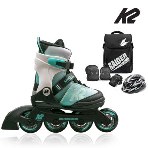 K2 안나 민트 아동인라인 5단계 사이즈조절 가방+보호대+헬멧[풀]