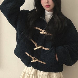 여성 떡볶이 단추 뽀글이 양털 자켓