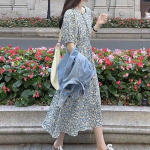 시원한 플라워 여성여름원피스 쉬폰 하늘하늘원피스 드레스 원피스 여름 여름에어울리는 코
