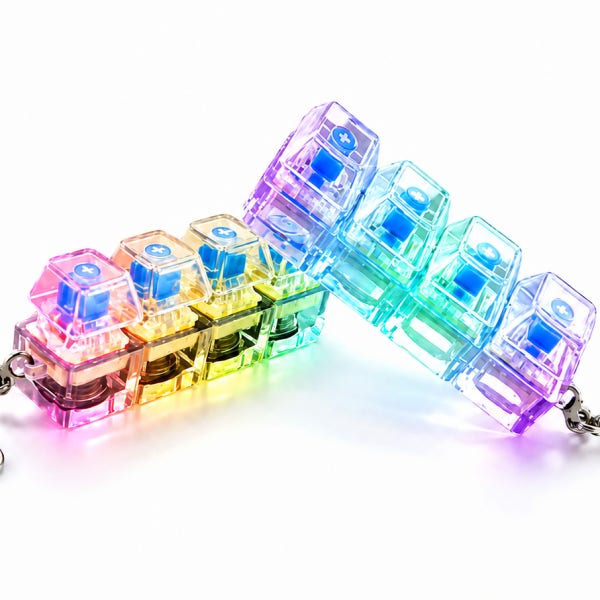 LED 키보드 키캡 키링 딸깍이 클리커 클릭커 키홀더 열쇠고리 청축 스트레스 투명 4구