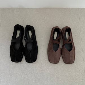 스퀘어토 엑스 스트랩 메리제인 플랫 여성 배색 스티치 데일리 단화 2컬러 굽3센치