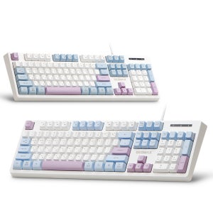 지오맥스 LED 저소음 104 풀배열 유선 키보드 화이트+블루(GM-YK2100 WB), 멤브레인