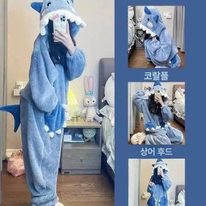 귀여운 토끼 극세사 수면 잠옷 성인 동물 잠옷