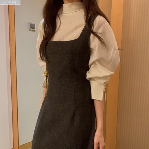 라우스 뷔스티에 H라인 기모 롱 원피스 1col S,M 봄 가을 레이어드 스퀘어 제이플로우