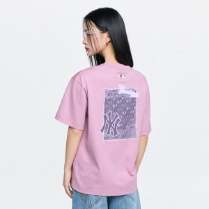 [MLB] 빈티지 데님라이크 모노티브 오버핏 반팔 티셔츠 NY (Pink) 3ATSM0763