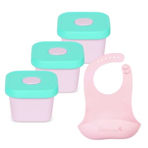 [쁘띠윙스] 실리콘 다용도 이유식기 빨대컵 3개 + 실리콘턱받이