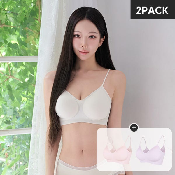 [N배송] 크라시앙 2cm 얇은끈 라이트핏 브라 노와이어 심리스 편한 데일리브라 여자속옷 총 2장