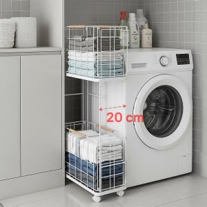 미스터데코 슬림형 2단 빨래바구니 이동식 틈새 세탁바구니