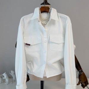 투포켓 포인트 봄신상 크롭 코튼 남방 2컬러