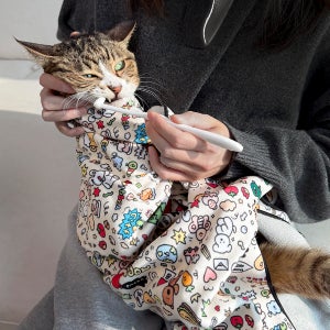 고양이 특대형 포대기 요술담요 할큄방지 발톱깍기 자가접착 담요 부리또냥 80X90cm