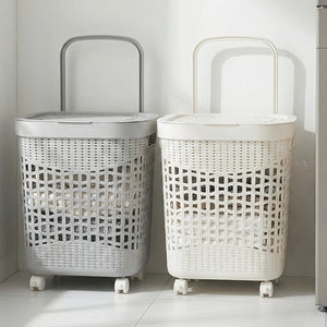 이동식 바퀴 손잡이 통풍메쉬 세탁 빨래바구니 45L