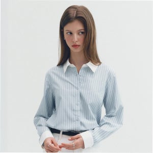 [온라인 단독] [N배송] 로엠 배색 카라 스트라이프 셔츠 RMYWG24NT2