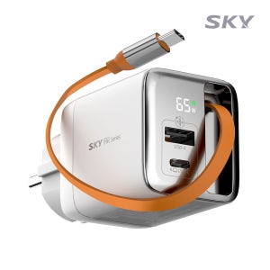 스카이 필 GaN 65W 접지 디스플레이 빌트인 케이블 초고속 충전기 화이트