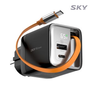 스카이 필 GaN 65W 접지 디스플레이 빌트인 케이블 초고속 충전기 블랙