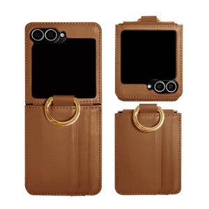 제루크 천연소가죽 힌지보호 카드 수납 지갑 케이스 링케이스 샌드브라운, 갤럭시Z 플립5