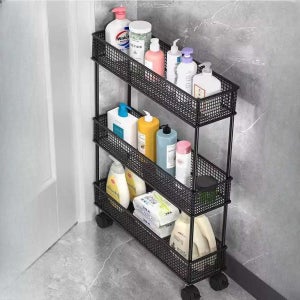 문뒤수납선반 문뒤수납 수납 문뒤 슬림 9x40cm 3단 / 블랙 + 바퀴