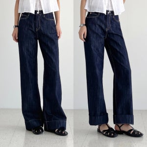 이염없는 논페이드 생지데님 여성 봄 키작녀 세미와이드청바지 일자 통바지 진청 듀얼핏 롤업진