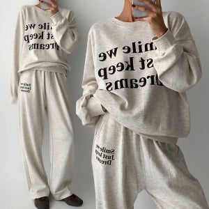 여성 루즈핏 저스트 맨투맨+와이드 팬츠 상하의 세트 트레이닝세트