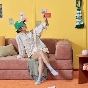 어반스튜디오 베어 패브릭 모듈 압축 소파 쇼파베드 스툴미포함, 더스티핑크, 3인용