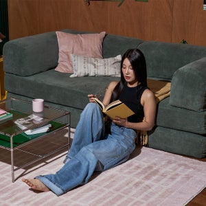 어반스튜디오 베어 패브릭 모듈 압축 소파 쇼파베드 스툴미포함, 모스그린, 3인용