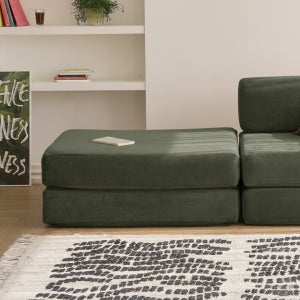 어반스튜디오 베어 패브릭 모듈 압축 소파 쇼파베드 스툴미포함, 모스그린, 1인 스툴형