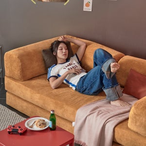 어반스튜디오 베어 패브릭 모듈 압축 소파 쇼파베드 스툴미포함, 리얼버터, 3인용