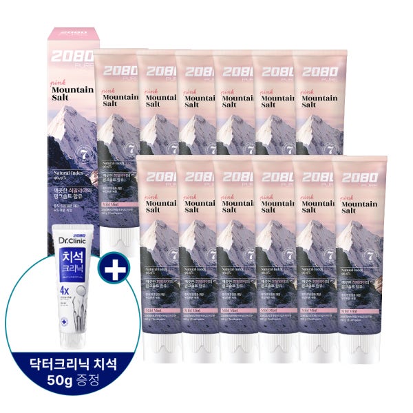 2080 퓨어 치약 핑크솔트 마일드 민트향 150gX6입 2개(총 12입) +치약 50g