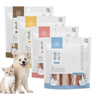 (황태+연어+닭가슴살+가다랑어) 월간통살 강아지 고양이 소세지 간식 4종세트, 2400g, 1개