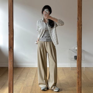 크리 핀턱 사이드 밴딩 와이드 슬랙스