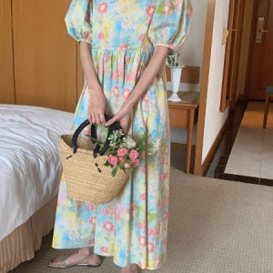 한정수량 원가세일] 수묵 플라워 빈티지 퍼프 원피스