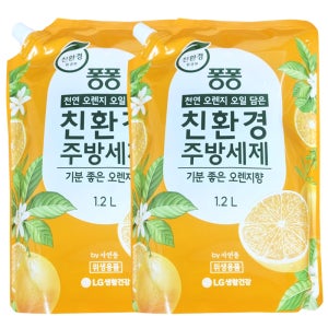 LG 퐁퐁 친환경 주방세제 오렌지향 리필 1.2L x2개