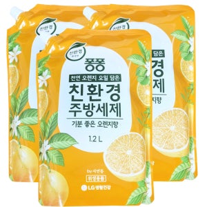 LG 퐁퐁 친환경 주방세제 오렌지향 리필 1.2L x3개