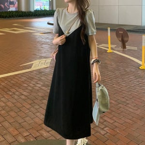 [onnit] 여성 뷔스티에 반팔 롱 라운드 데일리 원피스