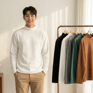 남자 목티 무지 반폴라 니트 티셔츠 목폴라 긴팔 니트티 베이직