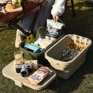 정연마켓 감성 캠핑 테이블 바스켓 다용도 수납함 손잡이 바구니 폴딩 가방