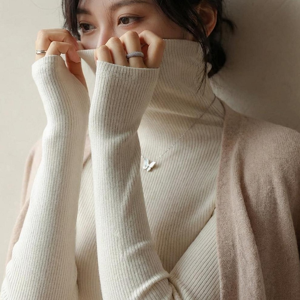 목폴라 슬림핏 30대 폴라티 상의 긴소매 보온 이너 봄 여성 아이보리 베이지 긴팔 강조 목