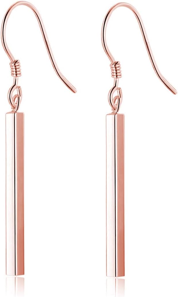SLUYNZ 솔리드 925 스털링 실버 미니멀리스트 2CM/3CM 바 드롭 귀걸이 여성 청소년용 버티컬 댕글 2CM Bar-Rose Gold