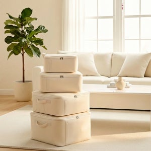 살림일기 이불보관함 이불정리함 가방 정리 수납함 파우치 패브릭 리빙박스 아이보리S