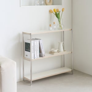 준디 스테인레스 수납 선반 원목 3단 800 폭좁은선반 주방 침실 거실 테이블 진열대