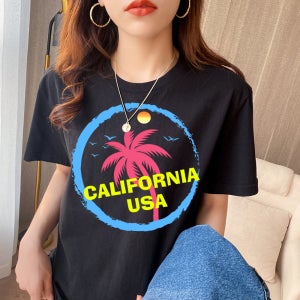 남여공용 California 프린트 빅사이즈 반팔 면티셔츠 커플티셔츠