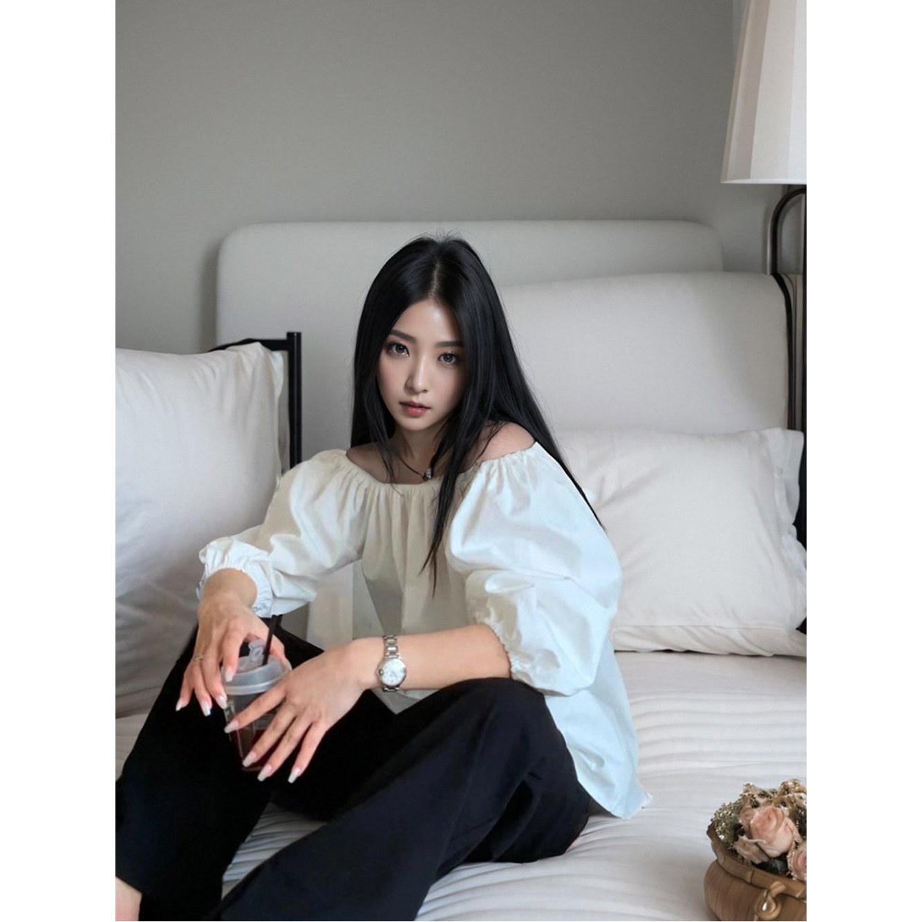 오프숄더 블라우스 여름 상의 탑 셔링 화이트 하객룩 루즈핏 흰색 프리사이즈