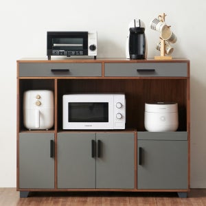 퍼니하우스 와이드 주방 수납 렌지대 밥솥다이 선반 스타2 1200, 3단, 멀바우그레이