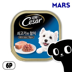 시저 캔 강아지 주식 습식 사료 쇠고기와 참치, 100g, 6개