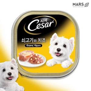 시저 캔 강아지 주식 습식 사료 쇠고기와 치즈, 100g, 3개