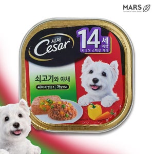 시저 캔 강아지 주식 습식 사료 14세 쇠고기와 야채, 100g, 6개