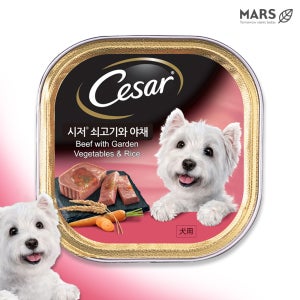 시저 캔 강아지 주식 습식 사료 쇠고기와 야채, 100g, 6개
