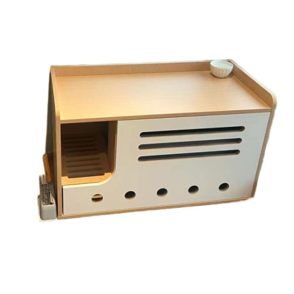 고양이 배변통 직사각형 <b>화장실</b> 자체설치 반폐쇄 업소용 내추럴 우드 패치워크 화이트 85 x 41x55